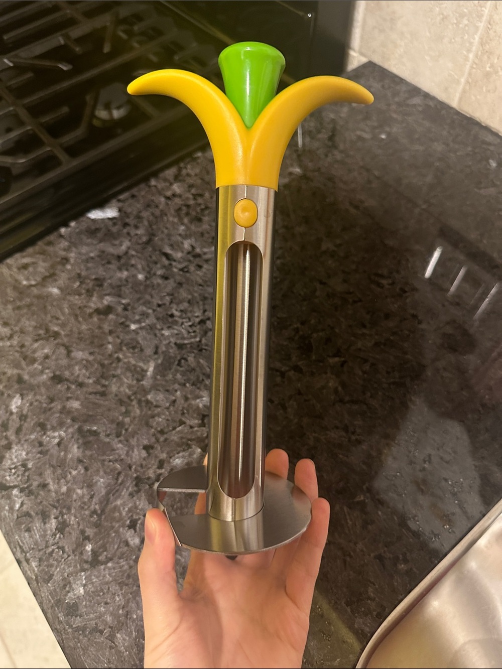 Pineapple corer and slicer- Yellow & Green Flower-Top Stainless